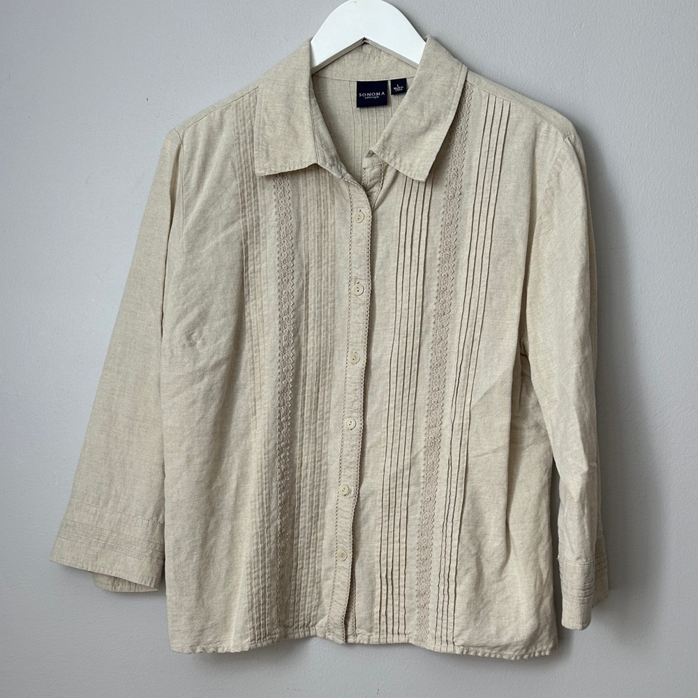 Cream Linen Blend Button-Up Shirt size L